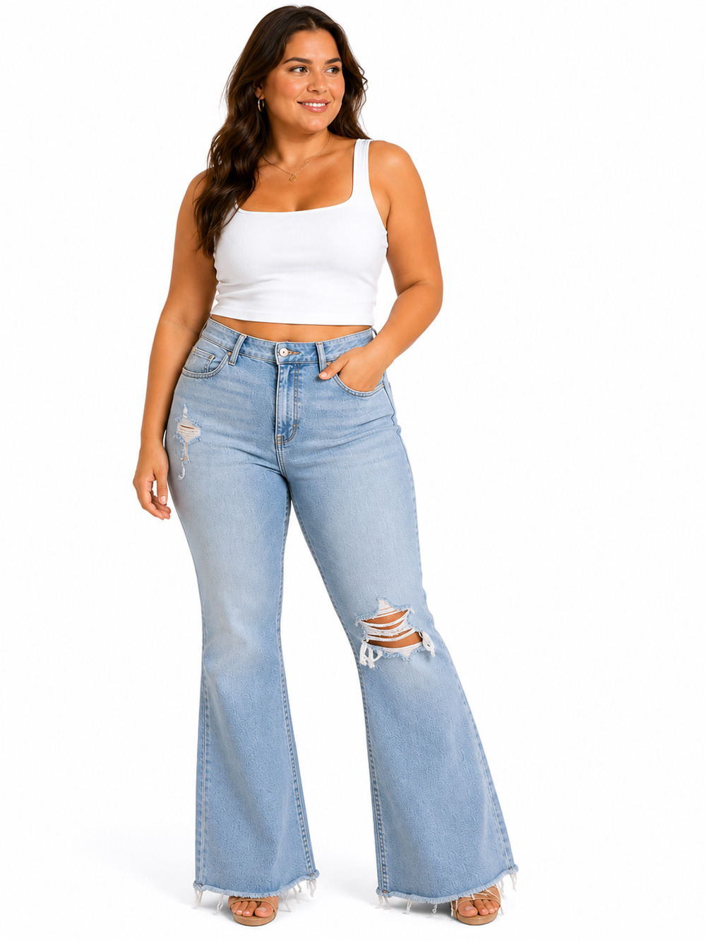 American Eagle Super High Rise Flare Light Blue Jeans Stretch Distressed 10 Long